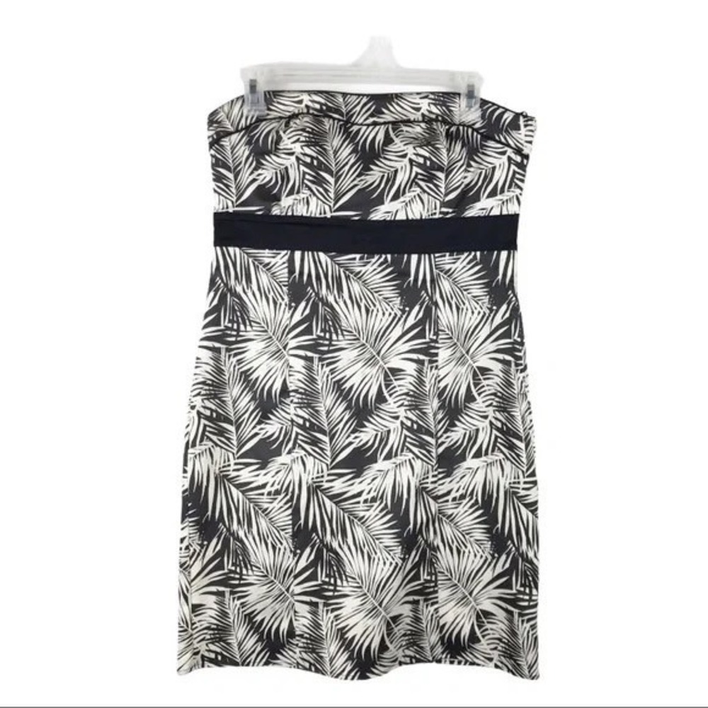 H&M Strapless Palm Leaf‎ Mini Dress Black White Tropical Vacay Party Size 10